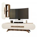 SELSEY Szafka RTV Ovalia 145 cm z kremowym frontem i wiszącą szafką
