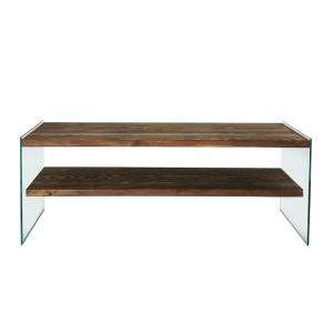 SELSEY Szafka RTV Tevost szklana z drewnianymi półkami 120 cm