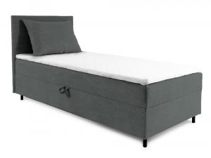 SELSEY Łóżko kontynentalne jednosobowe Montigo Mini 70x200 cm z pojemnikiem, topperem i poduszką szare sztruks nogi czarne lewostronne