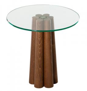 SELSEY Stolik kawowy Nogrilles średnica 50 cm transparentne szkło/ orzech włoski
