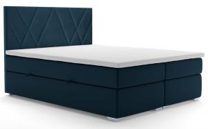 SELSEY Łóżko kontynentalne 140x200 cm Korello z dwoma pojemnikami granatowe welur hydrofobowy