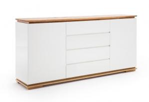 SELSEY Komoda Bridder 172 cm biały mat/dąb lity z szafkami i czterema szufladami