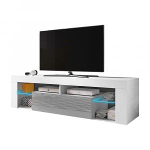 SELSEY Szafka RTV Bianko 140 cm Biały mat / Szary połysk