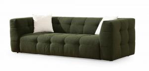 SELSEY Sofa trzyosobowa Vallume pikowana boucle ciemnozielona