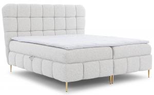 SELSEY Łóżko kontynentalne 160x200 cm Lolly z topperem i pojemnikami szarobeżowe plecionka hydrofobowa łatwoczyszcząca