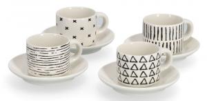 SELSEY Zestaw 4 filiżanek do espresso Undablo biało-czarne