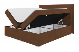 SELSEY Łóżko kontynentalne 140x200 cm Nurdicer z pojemnikami i topperem brązowe welur hydrofobowy
