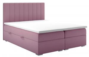 SELSEY Łóżko kontynentalne 180x200 cm Hunbert z pojemnikami i topperem różowe welur hydrofobowy