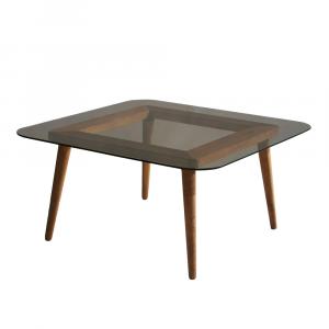 SELSEY Stolik kawowy Smirra szklany na drewnianej podstawie 80x80 cm