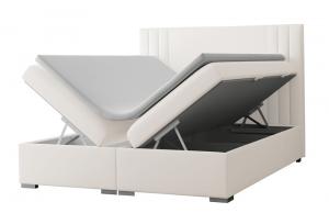 SELSEY Łóżko kontynentalne 140x200 cm Monder z pojemnikami i topperem jasnobeżowe welur hydrofobowy