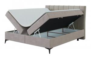 SELSEY Łóżko kontynentalne 160x200 cm Arluno z pojemnikami i topperem beżowe welur hydrofobowy