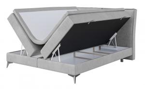 SELSEY Łóżko kontynentalne 180x200 cm Esteiro z pojemnikami i topperem jasnoszare welur hydrofobowy