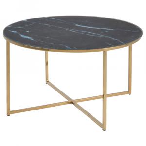 SELSEY Stolik szklany Perqy okrągły średnica 80 cm czarny ze złotą ramą