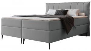 SELSEY Łóżko kontynentalne 200x200 cm Suzi z materacem bonellowym i topperem szare welur hydrofobowy