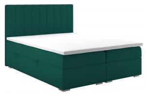 SELSEY Łóżko kontynentalne 140x200 cm Hunbert z pojemnikami i topperem zielone welur hydrofobowy