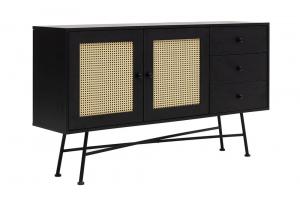 SELSEY Komoda Crattale 160x90 cm z rattanowymi drzwiczkami czarna