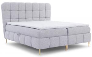 SELSEY Łóżko kontynentalne 140x200 cm Lolly z topperem i pojemnikami jasnoszare plecionka hydrofobowa łatwoczyszcząca