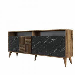 SELSEY Komoda Destur 4-drzwiowa orzech/black marble
