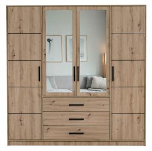 SELSEY Szafa Laveno z lustrem i trzema szufladami 196 cm dąb artisan