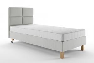 SELSEY Łóżko tapicerowane 90x200 cm Donbay z wezglowiem panelowym i materacem kieszeniowym jasnoszare welur hydrofobowy