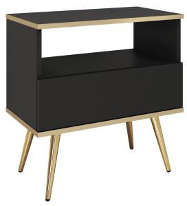 SELSEY Szafka nocna Glinte z szulfadą 54 cm czarna ze złotymi nogami