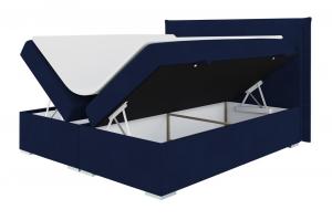 SELSEY Łóżko kontynentalne 160x200 cm Nurdicer z pojemnikami i topperem granatowe welur hydrofobowy