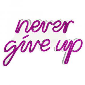 SELSEY Neon na ścianę Letely z napisem Never Give Up różowy
