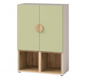 SELSEY Komoda dwudrzwiowa Melmo 80 cm beżowa/zielony/dąb artisan