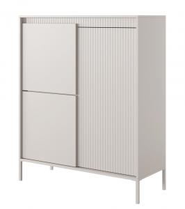 SELSEY Komoda wysoka Falsetto trzydrzwiowa z ryflowanymi frontami 104 cm beżowa
