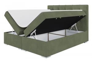 SELSEY Łóżko kontynentalne 180x200 cm Lubekka z pojemnikami i topperem oliwkowe welur hydrofobowy