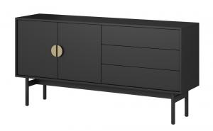 SELSEY Szafka RTV dwudrzwiowa Stoon z trzema szufladami 154 cm Czarna
