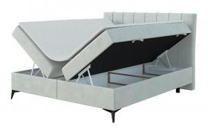 SELSEY Łóżko kontynentalne 160x200 cm Arluno z pojemnikami i topperem miętowe welur hydrofobowy