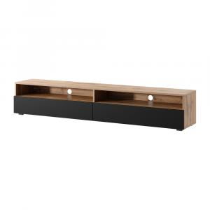 SELSEY Szafka RTV Rednaw 180 cm Dąb wotan / Czarny połysk