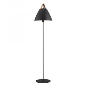 SELSEY Lampa podłogowa Strap 153,7 cm czarna ze skórzanym paskiem