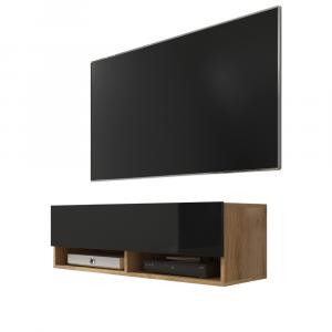 SELSEY Szafka RTV Wander 100 cm Dąb wotan / Czarny połysk