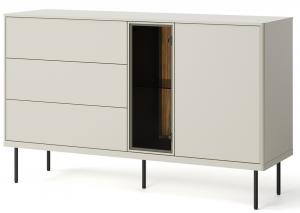 SELSEY Komoda dwudrzwiowa Epiro z trzema szufladami i oświetleniem 134 cm szary beż / dąb ciemny