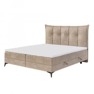 SELSEY Łóżko kontynentalne 160x200 cm Valentano z pojemnikiem na pościel i topperem beżowy velvet