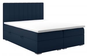 SELSEY Łóżko kontynentalne 140x200 cm Hunbert z pojemnikami i topperem granatowe welur hydrofobowy
