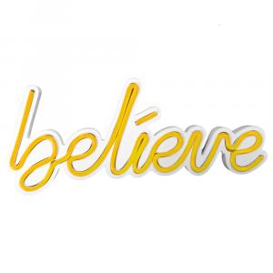 SELSEY Neon na ścianę Letely z napisem Believe żółty