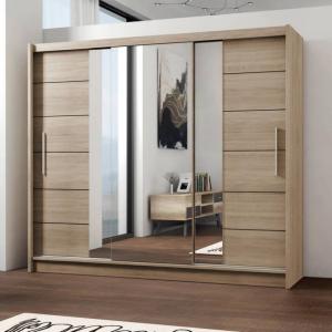 SELSEY Szafa trzydrzwiowa Urania z lustrem 250 cm Dąb sonoma jasny