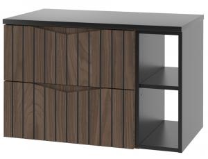 SELSEY Szafka łazienkowa z blatem i półkami Stella 80 cm ryflowane fronty orzech / czarny mat