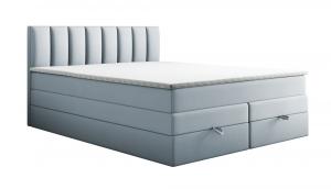 SELSEY Łóżko kontynentalne 180x200 cm Resoluto z pojemnikami materacami bonellowymi i kieszeniowym jasnoszare welur hydrofobowy
