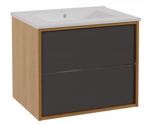 SELSEY Szafka łazienkowa z umywalką Erin 60 cm dąb/czarny