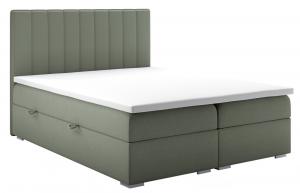 SELSEY Łóżko kontynentalne 180x200 cm Hunbert z pojemnikami i topperem eukaliptusowe welur hydrofobowy