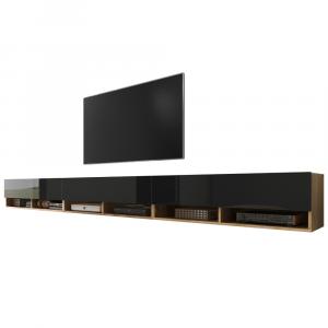 SELSEY Szafka RTV Wander 300 cm Dąb wotan / Czarny połysk