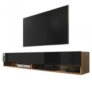 SELSEY Szafka RTV Wander 180 cm Dąb wotan / Czarny połysk