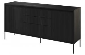 SELSEY Komoda dwudrzwiowa Trend 166 cm z trzema szufladami z LED Czarna