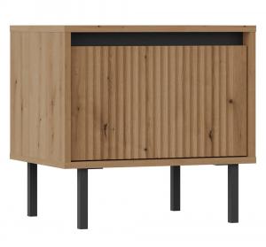 SELSEY Szafka nocna Osaka z szufladą i ryflowanym frontem 52 cm dąb evoke na czarnych nogach