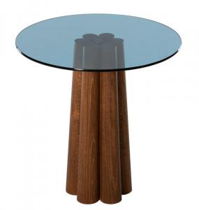 SELSEY Stolik kawowy Nogrilles średnica 50 cm niebieskie szkło/ orzech włoski