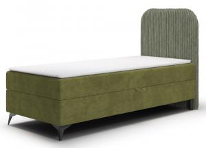 SELSEY Łóżko kontynentalne 80x200 cm Mito prawostronne z pojemnikiem khaki gruby sztruks